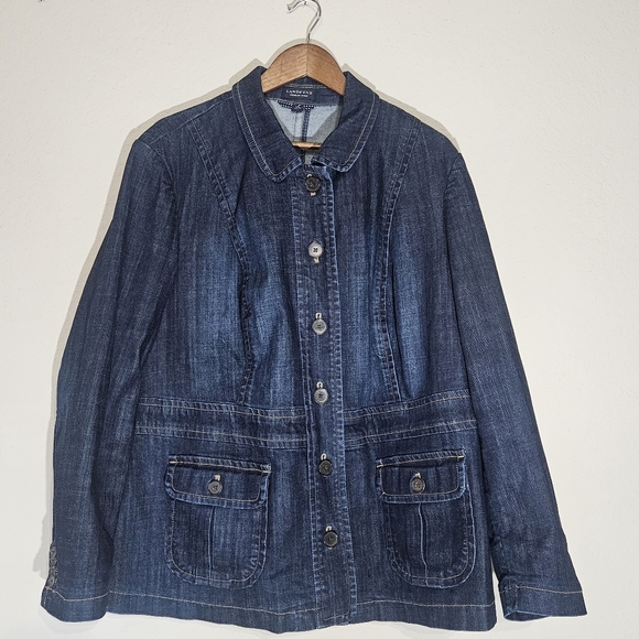 Lands End Jean Jacket Womens 20W Dark Wash Blue Denim Y2K Western Fall Casual - Picture 1 of 8